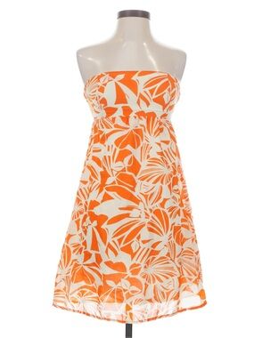 American Eagle Strapless Orange & White Floral Tropical Hawaiian Dress  Size 6
